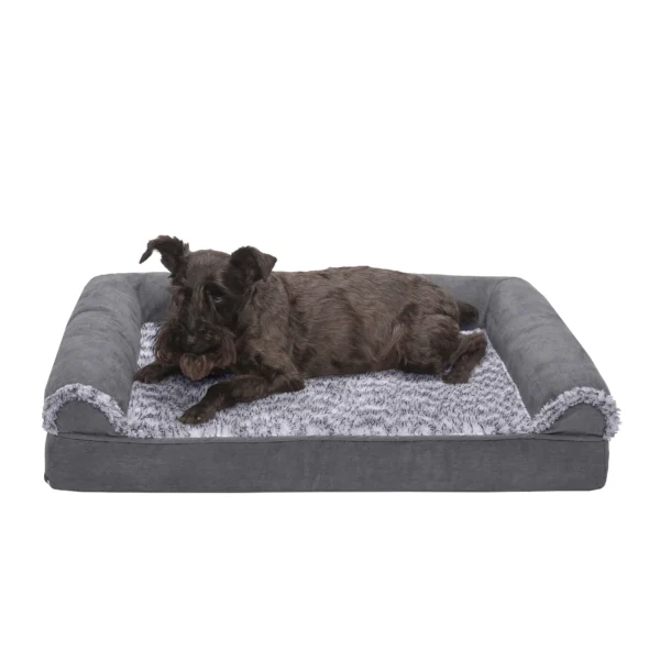 Sofa Dog Bed - Two-Tone Faux Fur & Suede - Image 2