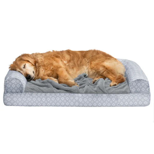 Sofa Pet Bed - Plush Faux Fur & Diamond Print Nest-Top Sofa Bed - Image 51