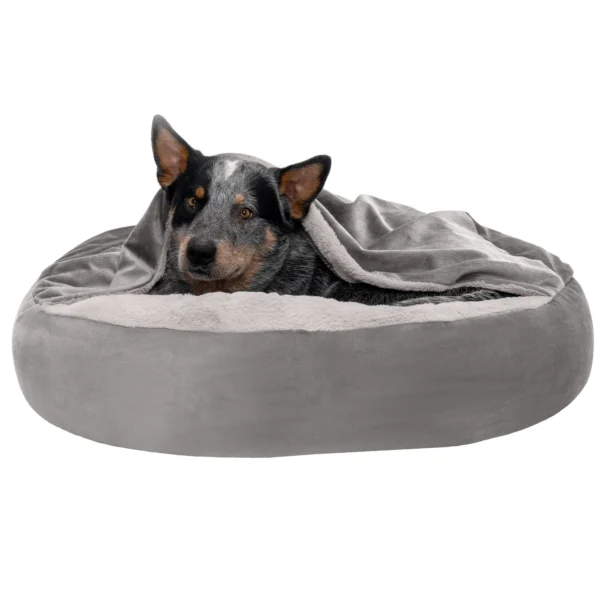 Wave Faux Fur & Velvet Hooded Donut Dog Bed - Image 4