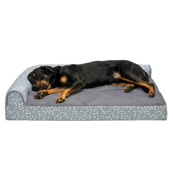 Deluxe Chaise Lounge Dog Bed - Plush Faux Fur & Almond Print - Image 14
