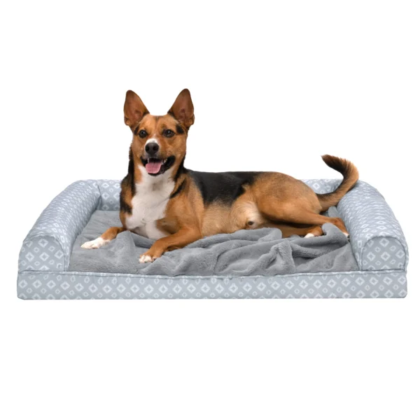 Sofa Pet Bed - Plush Faux Fur & Diamond Print Nest-Top Sofa Bed - Image 16