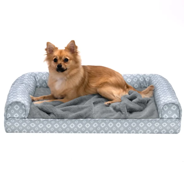 Sofa Pet Bed - Plush Faux Fur & Diamond Print Nest-Top Sofa Bed - Image 2